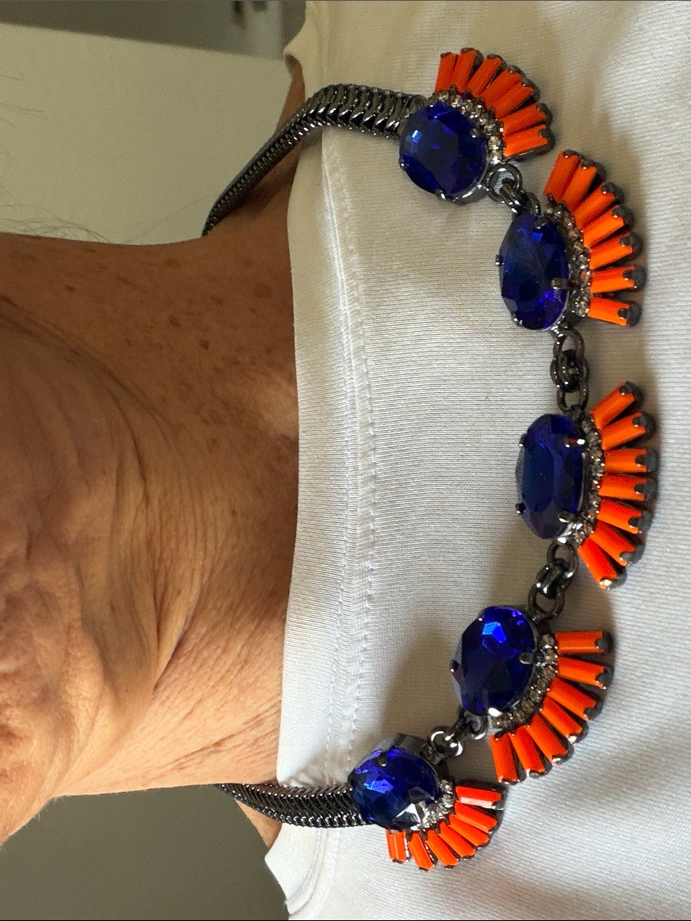 Bold Blue and Orange Crystal Statement Bracelet - Women Jewelry